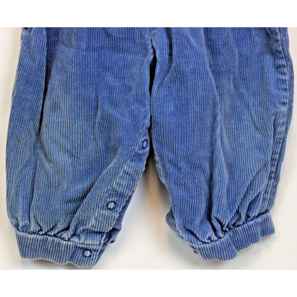 VTG Oshkosh Blue Corduroy Overalls Bubble Romper Girls 18 months Flowers Winter - Picture 5 of 11